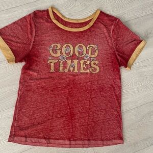 Good Times kids XL or women’s Small T-Shirt - Red and Gold